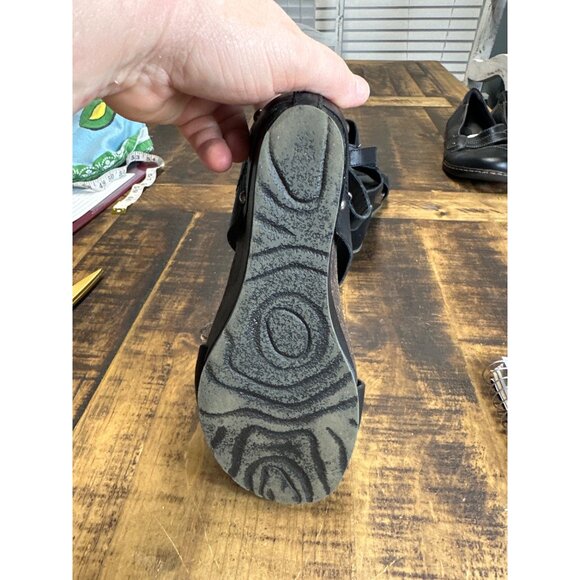 otob 8m bushnell wedge heel sandal thick strap platform light weight  black sil - Picture 6 of 9